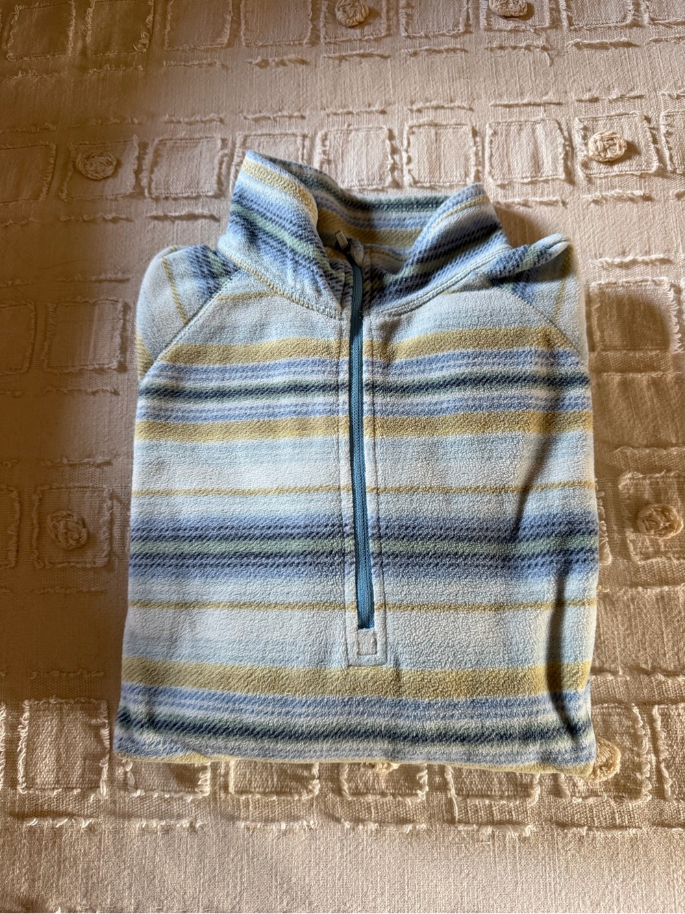 Eddie Bauer Pastel Blue & Cream Striped Half-Zip Fleece Pullover